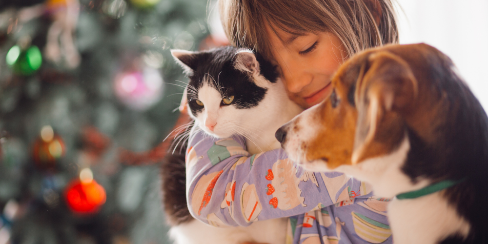 Woman with cat and dog