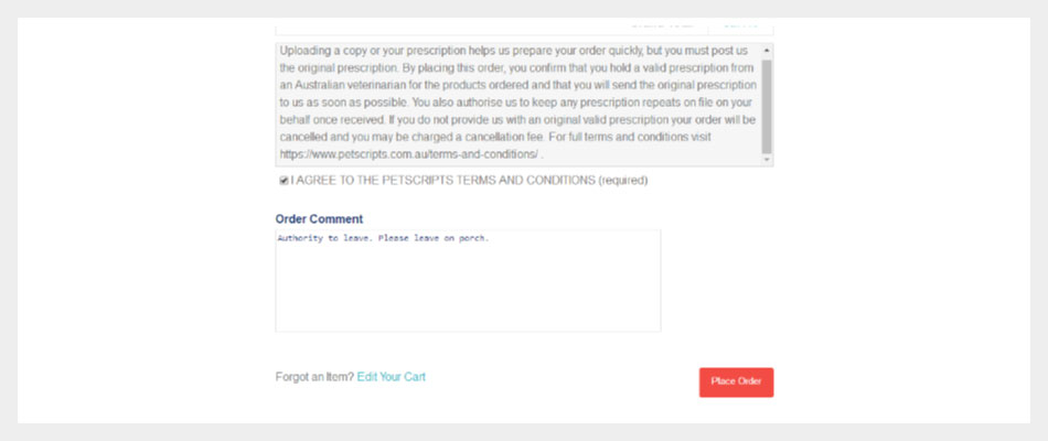 Website checkout page